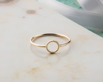 14K Solid Gold Open Circle Ring, Designer Open Circle Ring, Unique Open Circle Ring, Dainty Band Ring, Sisters Gift,Best Friend Gift