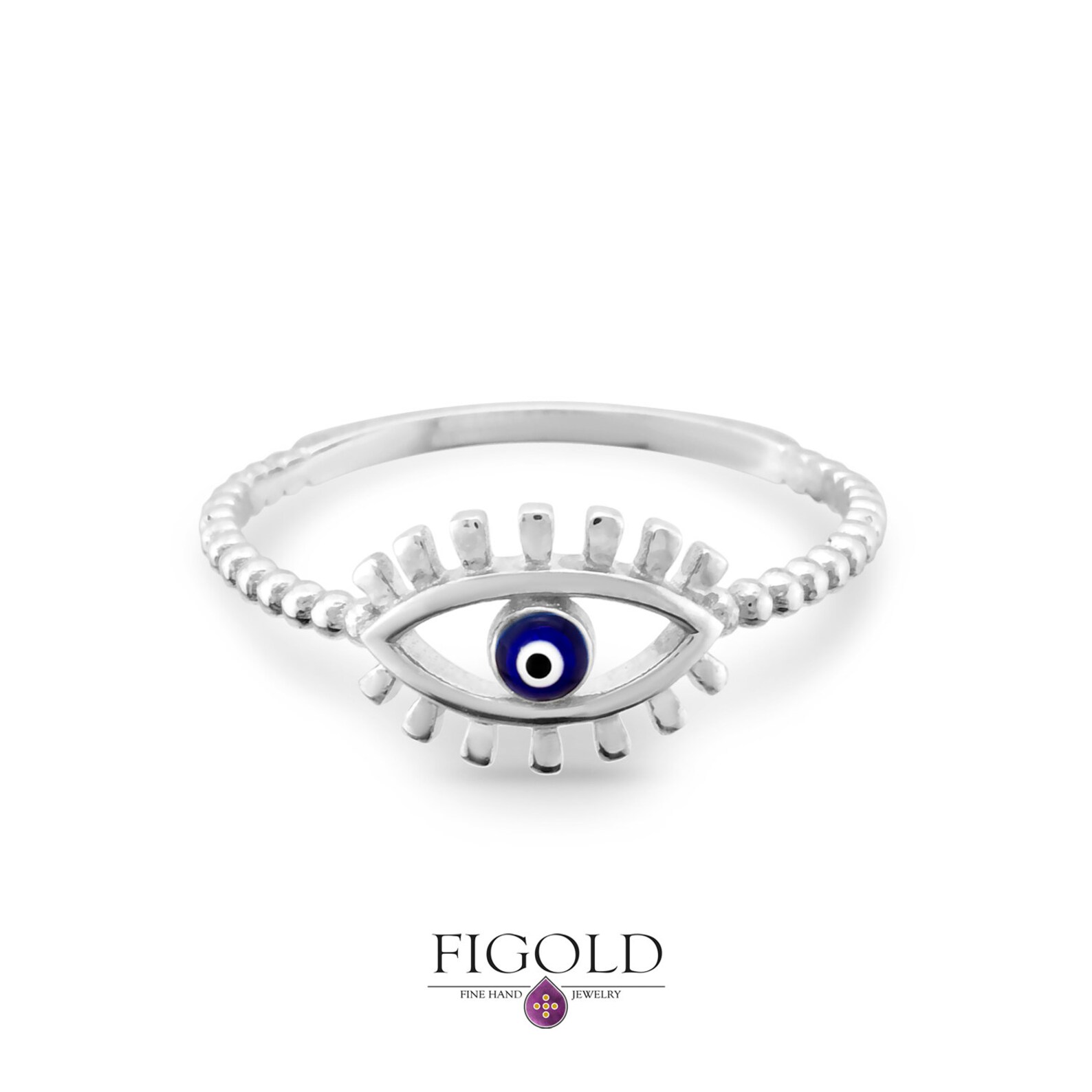 Solid Gold Evil Eye Ring 14K Evil Eye Ring Gift Minimal Etsy