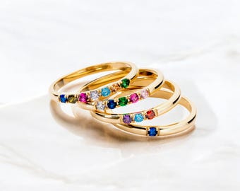 Solid Gold Family Birthstone Ring, Personalized Mothers Ring