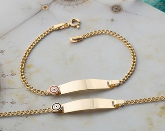 14 Karat Yellow Gold Baby ID Bracelet - 14K Solid Gold Baby ID Bracelet - New Born Gift - Evil Eye ID Bracelet