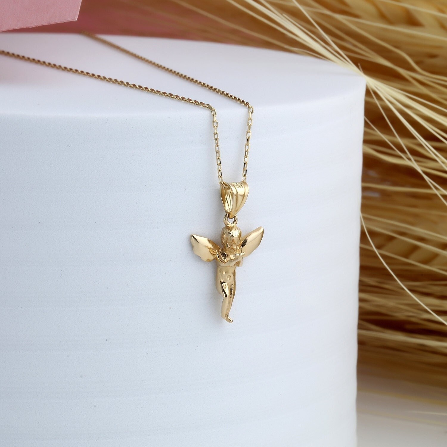 14K Solid Gold Angel Necklace Angel 