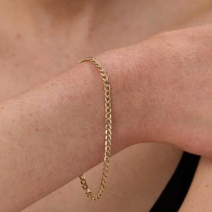Cuban Curb Chain Bracelet in 14K Real Gold , 14K Yellow 3.30 MM Gold Chain Bracelet, Hollow Gourmet Curb Cuban Chain Gift For Her & Him