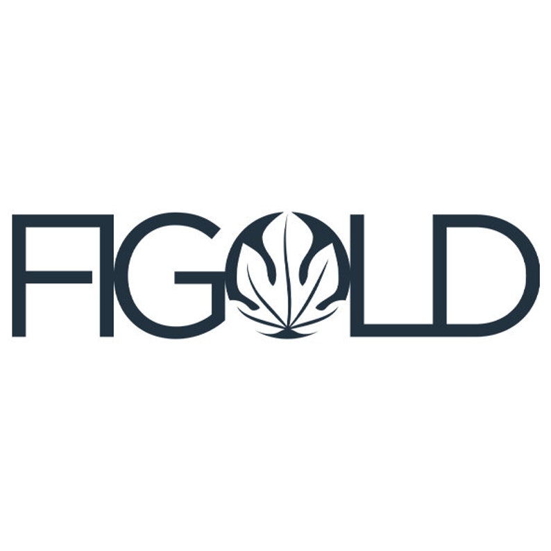 May include: Black and white logo with the word "FIGOLD" in a bold font. A stylized leaf design is centered between the "G" and "O".
