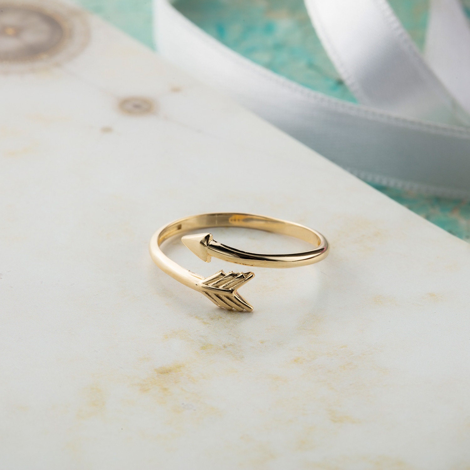 14K Solid Gold Arrow Ring Designer Arrow Ring Unique Arrow Ring