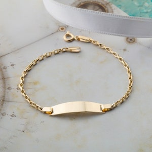 14 Karat Yellow Gold Baby ID Bracelet - 14K Solid Gold Baby ID Bracelet - New Born Gift - Flower ID Bracelet
