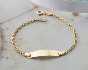 14 Karat Yellow Gold Baby ID Bracelet - 14K Solid Gold Baby ID Bracelet - New Born Gift - Flower ID Bracelet