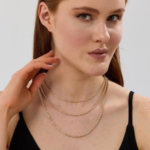 14K Gold Diamond Cut Rope Chain Necklace: Real Yellow Gold, Women&#39;s Layering
