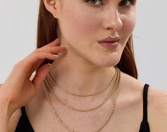 Collar de cadena tipo cuerda con corte de diamante en oro de 14 quilates: oro amarillo auténtico, ideal para mujeres.