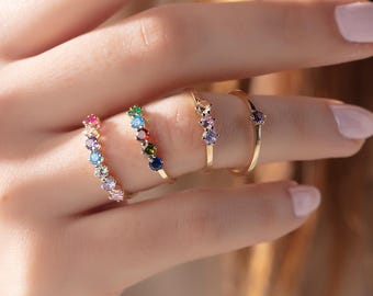 Gold Family Birthstone Ring, Personalized Birthstone Ring, Custom Birthstone Ring,Gift for Mom,Gift for Her, Mother's Day Gifts 10K,14K,18K
