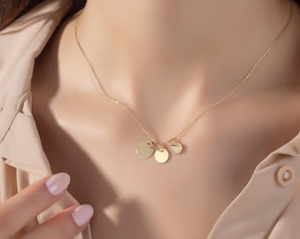 14K Solid Gold Coin Necklace, Engraved Coin Pendant, Personalized Custom Charm, Anniversary Gift