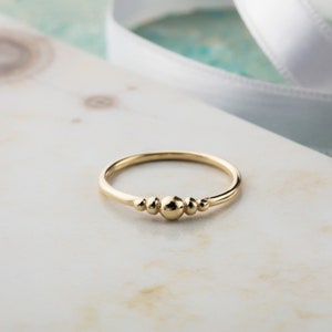 14K Solid Gold Five Ball Ring, Dainty Band