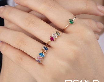 Gold Family Birthstone Ring, Personalized Birthstone Ring, Custom Birthstone Ring,Gift for Mom,Gift for Her, Mother's Day Gifts 10K,14K,18K