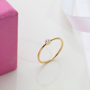 Zirconia Solitaire Women Ring, 14k Massif Gold Proposal Ring, Tiny Promise Ring, Engagement Ring, Wedding Ring, Statement Gift, Gift For Her