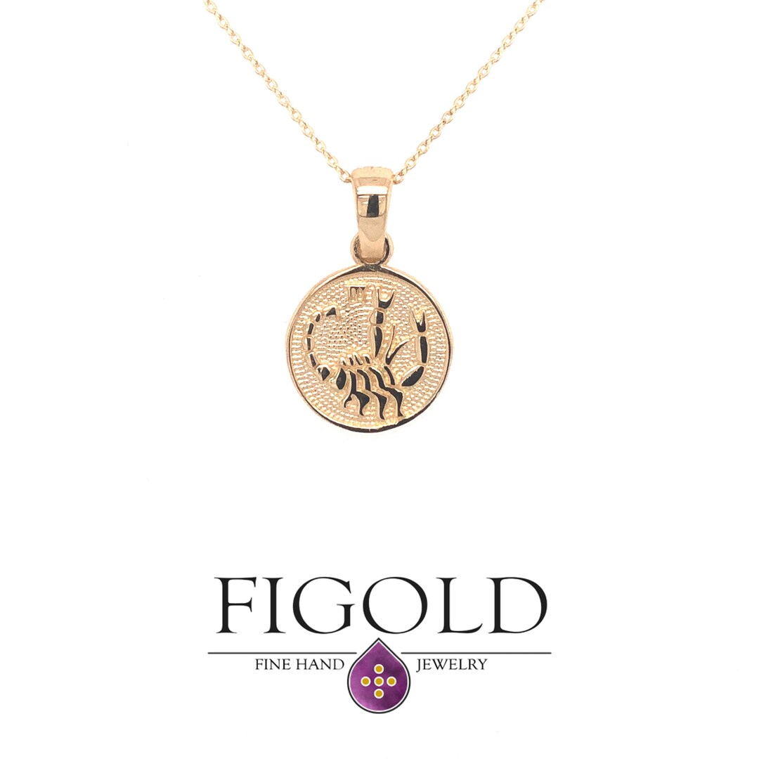 14K Gold Zodiac Pendant Necklace Back Side Engrave Personalized