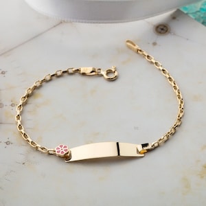 14 Karat Yellow Gold Baby ID Bracelet - 14K Solid Gold Baby ID Bracelet - New Born Gift - Flower ID Bracelet