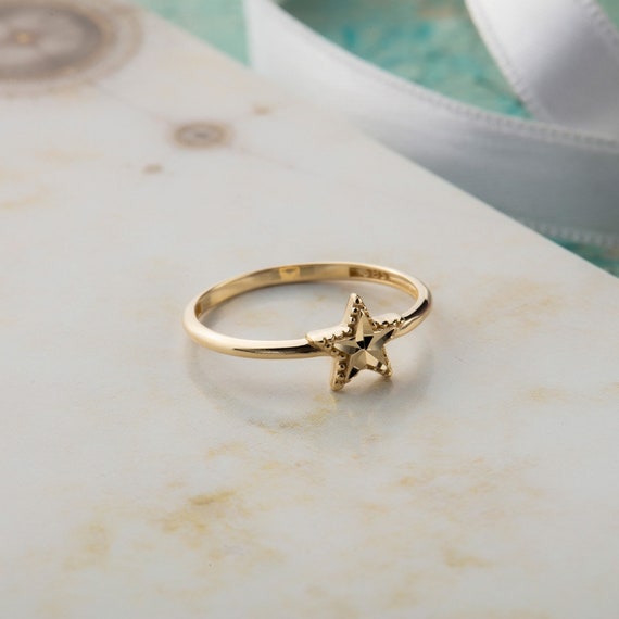 14K Solid Gold Star Ring Designer Star Ring Unique Star Ring