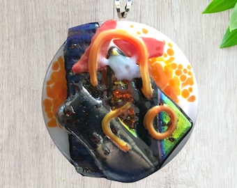 2" Orange, Blue and Green Pendant/Ornament with Dichromic glass