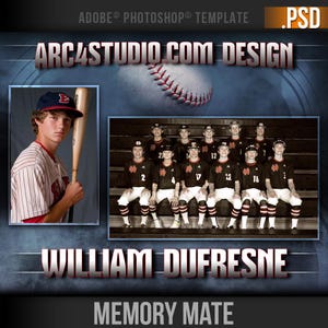 Baseball Memory Mate 8x10 Template | Editable Photoshop PSD with Team & Individual Photo Holders