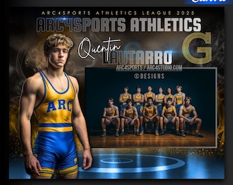 Wrestling Memory Mate Canva Template: Sports Layout for Team and Player Photos Collage