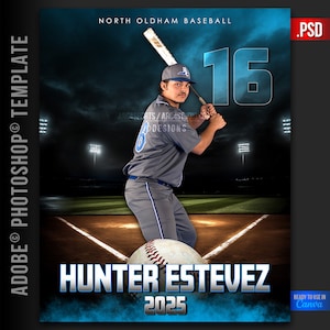 Modelo de pôster de beisebol personalizado | Pôster de destaques de beisebol | Pôster de colagem de fotos de beisebol | Pôster esportivo faça você mesmo para crianças | Pronto para o Canva