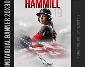 Amerikanische Flagge Individuelle 20x30 Vertikale Banner Vorlage - vielseitiges Design geeignet für Multi-Sport, Baseball, Softball Grafiken inklusive