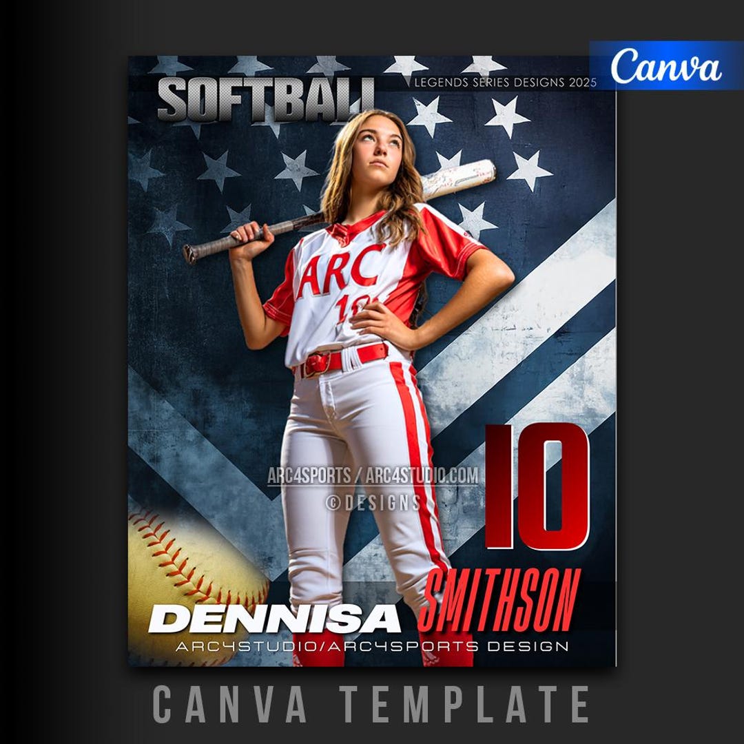 Softball Stars 8x10 Poster Template Canva Sports Magazine Cover Photo ...