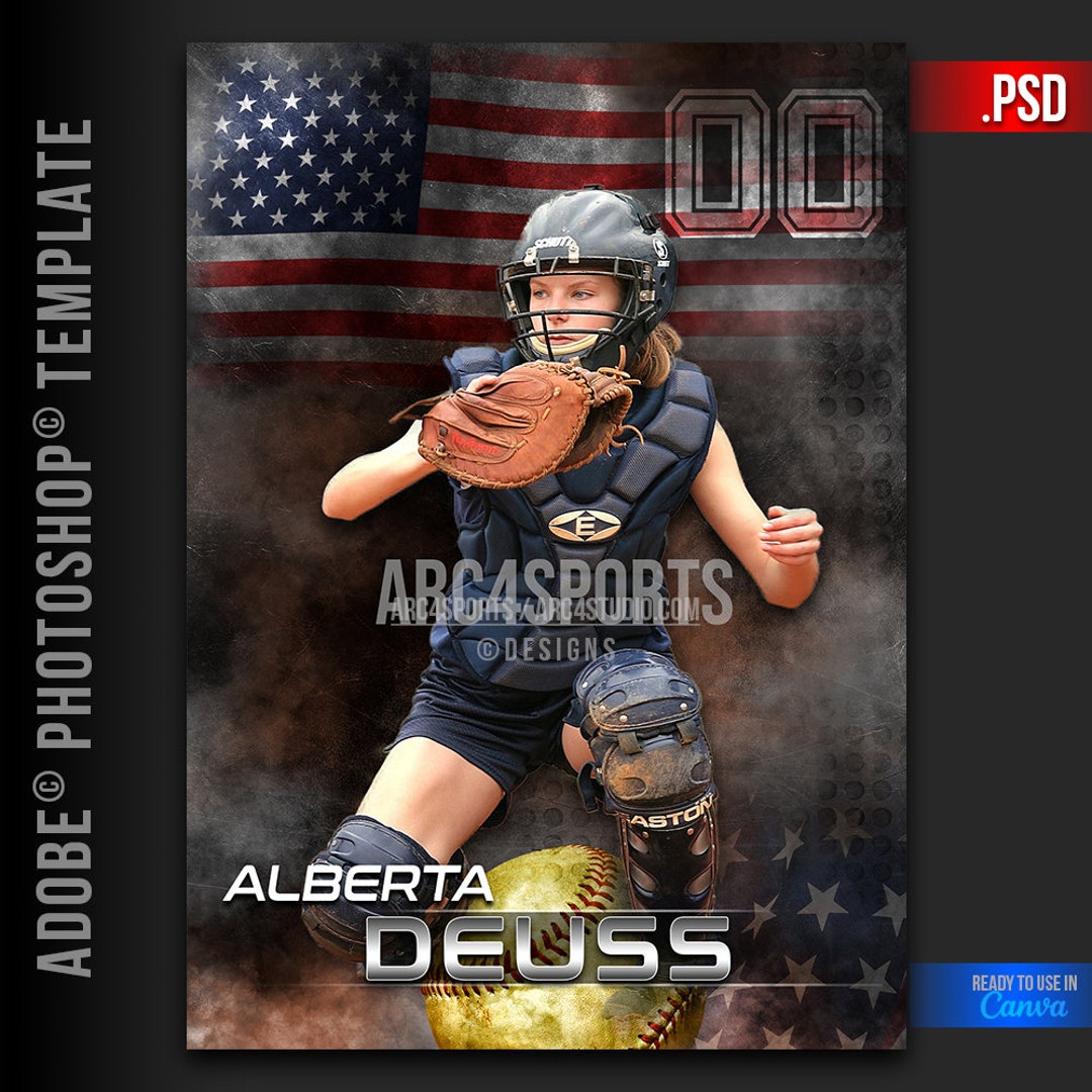 SOFTBALL Psd TEMPLATES Vintage American Flag - Etsy