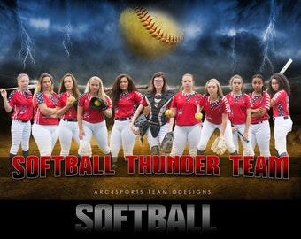 Softball THUNDER LIGHTNING horizontal digital backgrounds