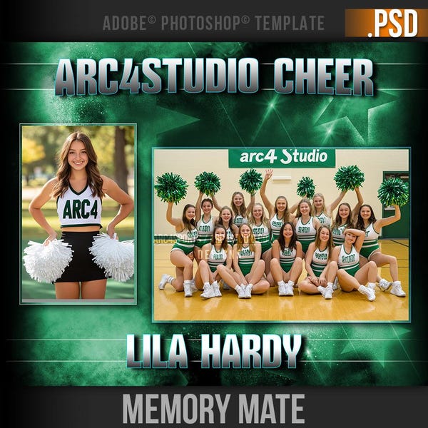 Cheer/Dance Memory Mate Template 8x10 | Editable PSD with Photo Frames & Custom Text