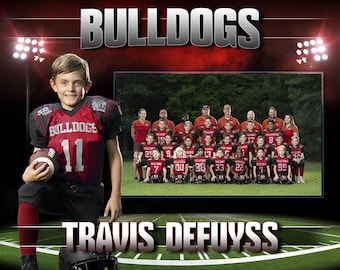 Football Memory Mate template, 8x10 in Photoshop layered format, suitable for college sports photography.