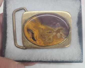 Agate Polished Stone Centerpiece Wood Vintage Belt Buckle - Etsy display picture 1
