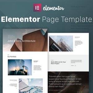 May include: Website design template for an architecture firm, featuring a white background with images of modern buildings and the text "John & Sons Architecture" and "Our Portfolio".
