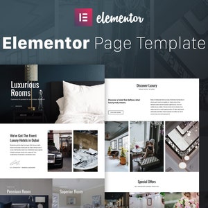 May include: A website page template for a luxury hotel in Dubai. The page features images of hotel rooms, a car, and a dining area. The text on the page includes "Luxurious Rooms", "We've Got The Finest Luxury Hotels in Dubai", "Discover Luxury", and "Special Offers".