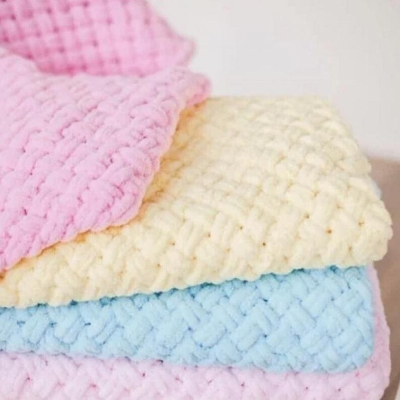 Plush baby blanket crochet plush plaid chunky knit blanket Etsy