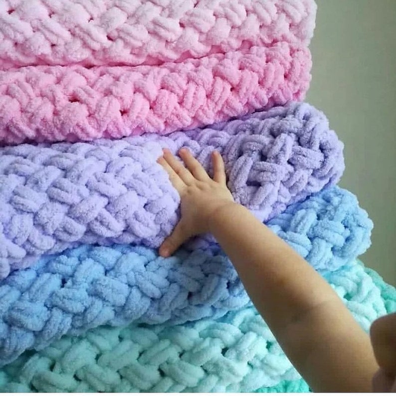 Plush baby blanket crochet plush plaid chunky knit blanket Etsy