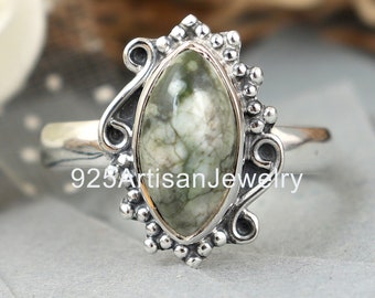 Genuine Rain forest Jasper Ring, Gemstone Ring, Handmade Ring, 925 Silver Ring, Jasper Stone Ring, Women Ring, Gift For Her, Marquise Ring