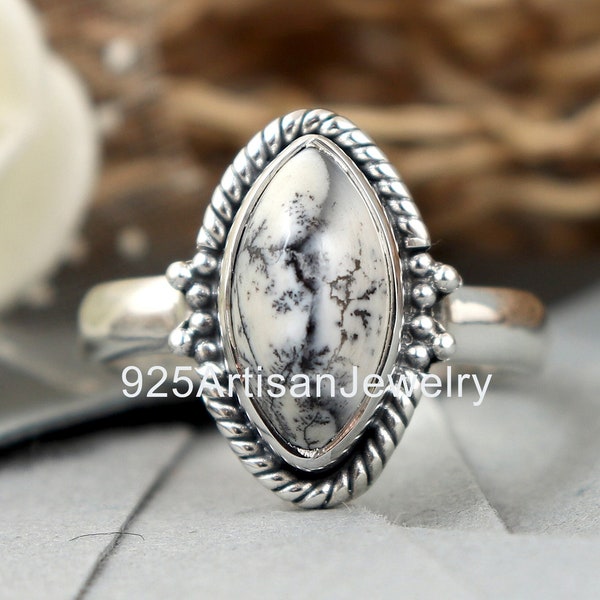 Best Sale ! White Howlite Ring, 6X12 mm Gemstone Ring, Solid Silver Ring, Natural Howlite Ring, Boho Ring , Women Ring, GIft For Her