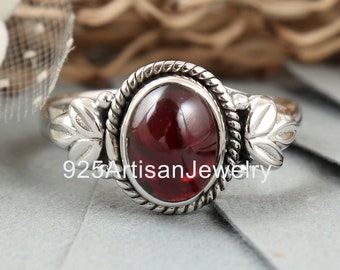 Natural Garnet Ring, Handmade Ring Band, Red Garnet Ring, Gemstone Ring, 925 Silver Ring, Women Ring, Silver oxidized jewelry,Christmas Sale