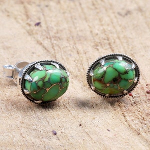 Grüner Kupfer Türkis Ohrstecker: 925 Sterling Silber Boho Schmuck