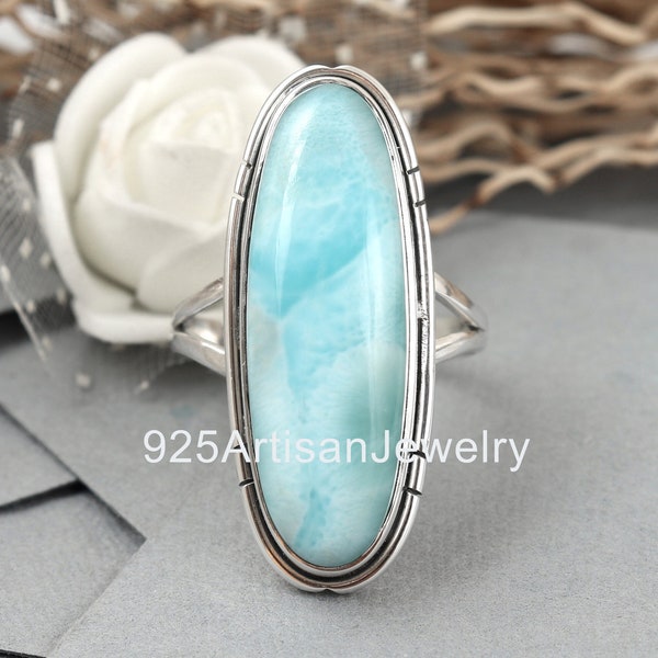 Grande bague en pierre précieuse * bague Longue Larimar * bague en argent sterling * bague oxydée 925 * bague en pierre bleue * bague de mariée * bague de mariage * vente ETSY