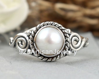 Fashion Ring , Pearl Ring, Silver Pearl Ring, Shell Jewelry, Statement Ring, Sterling Ring, Freshwater Pearl Ring,Personalized Gifts For Her