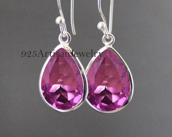 Natural Pink Tourmaline Bezel Earrings / 925 Sterling Silver Jewelry / Tourmaline Teardrop Earrings / October Birthstone /Earrings For Girls