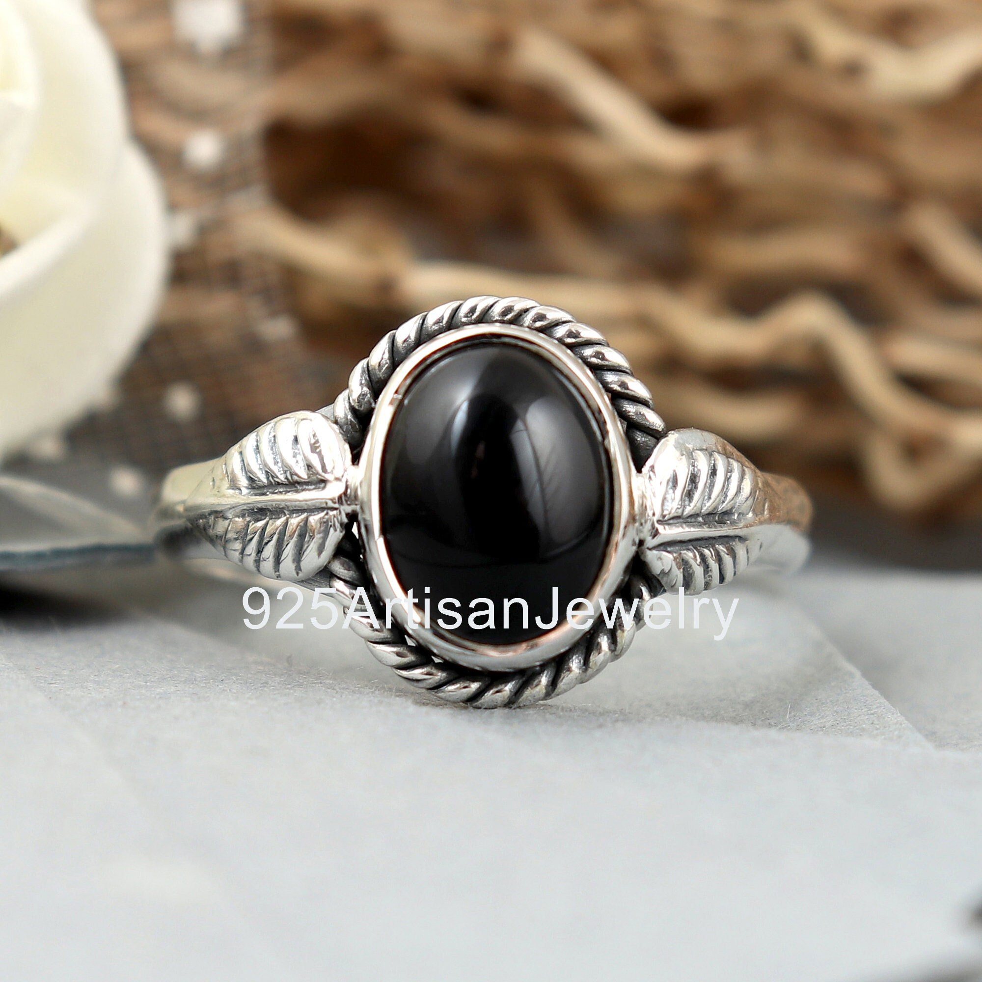 Oval Black Onyx Sterling Silver Ring: Boho Gemstone Jewelry - Etsy