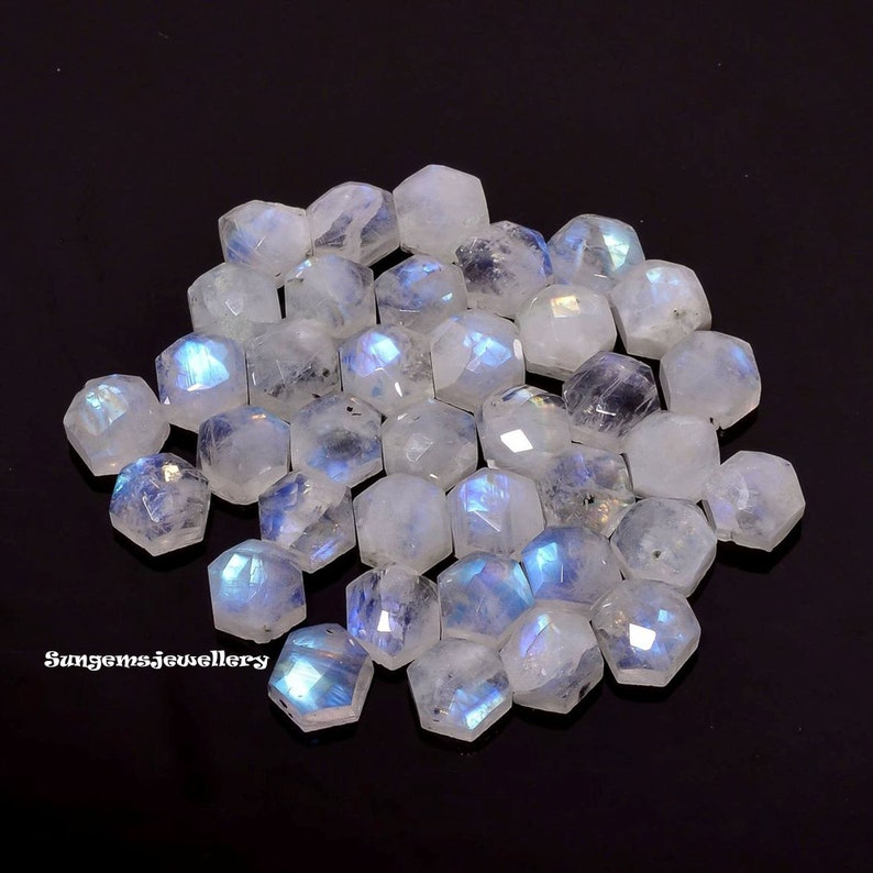 Set Of 10 Pcs Best Quality Blue Fire Rainbow moonstone 100/% Natural Rainbow Moonstone Hexagon Checker Cut Loose Gemstone For Jewelry