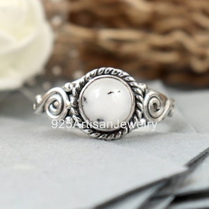 White Howlite Gemstone Ring: 925 Sterling Silver, Natural Stone