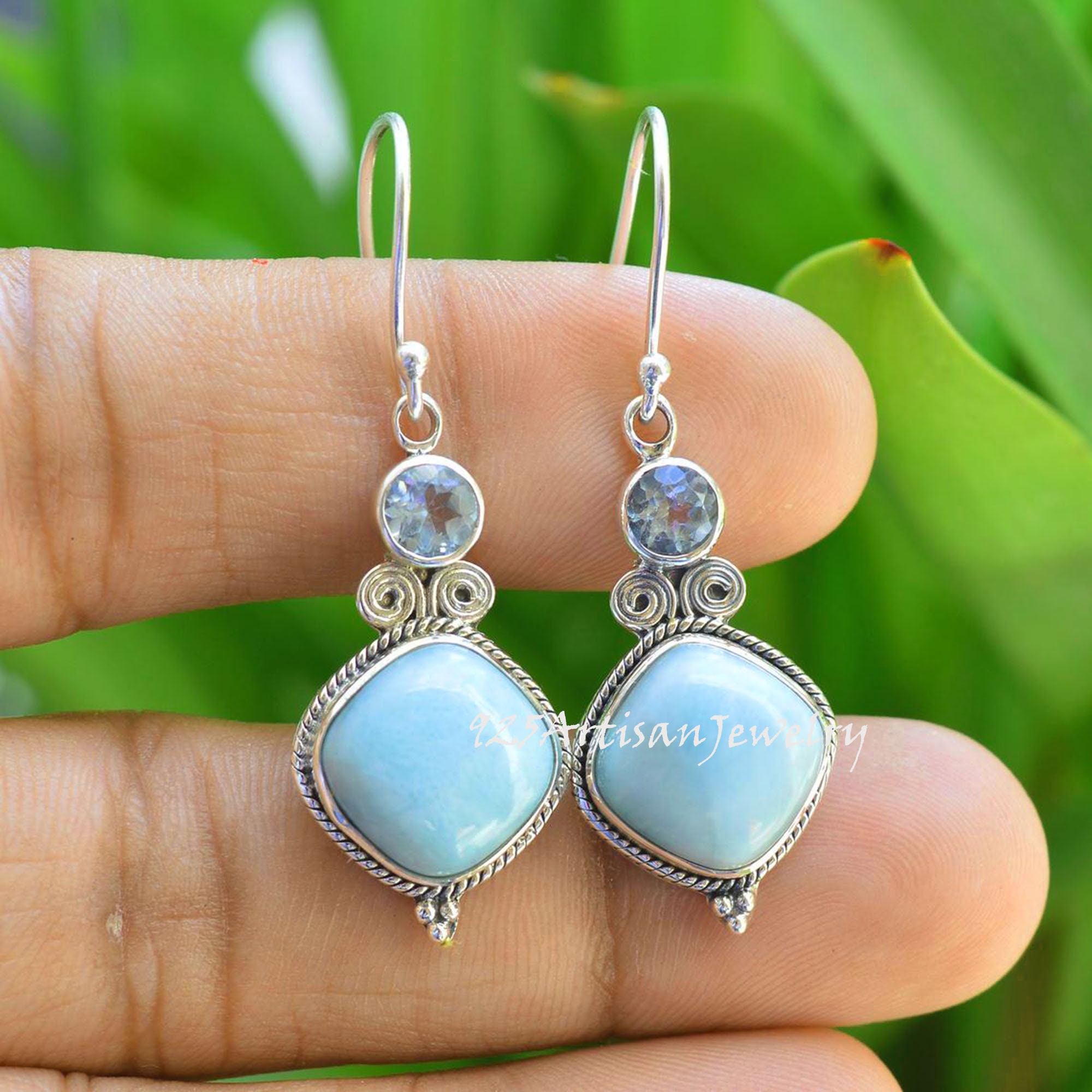 Details about   BALI STYLE-925 Sterling Silver NATURAL LARIMAR Handmade earring Jewelry 