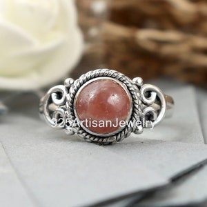 Handmade Rhodochrosite Ring: 925 Sterling Silver Bohemian Jewelry