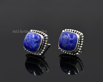 Natural Blue Lapis Lazuli Studs Earrings/Minimalist Gemstone Earrings /Boho Silver Studs /Push Back Earrings/Dainty Earrings /Gift For Women