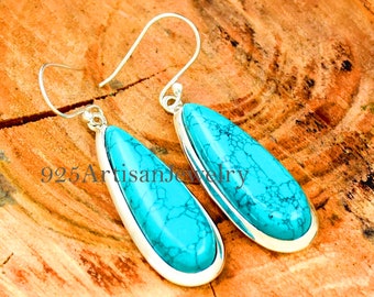 Longues pendants d'oreilles bleu turquoise | Boucle d'oreille en argent turquoise | Boucles d'oreilles en forme de larme | Boucles d'oreilles en argent 925 | Pendantes d'oreilles | Cadeau pour femme