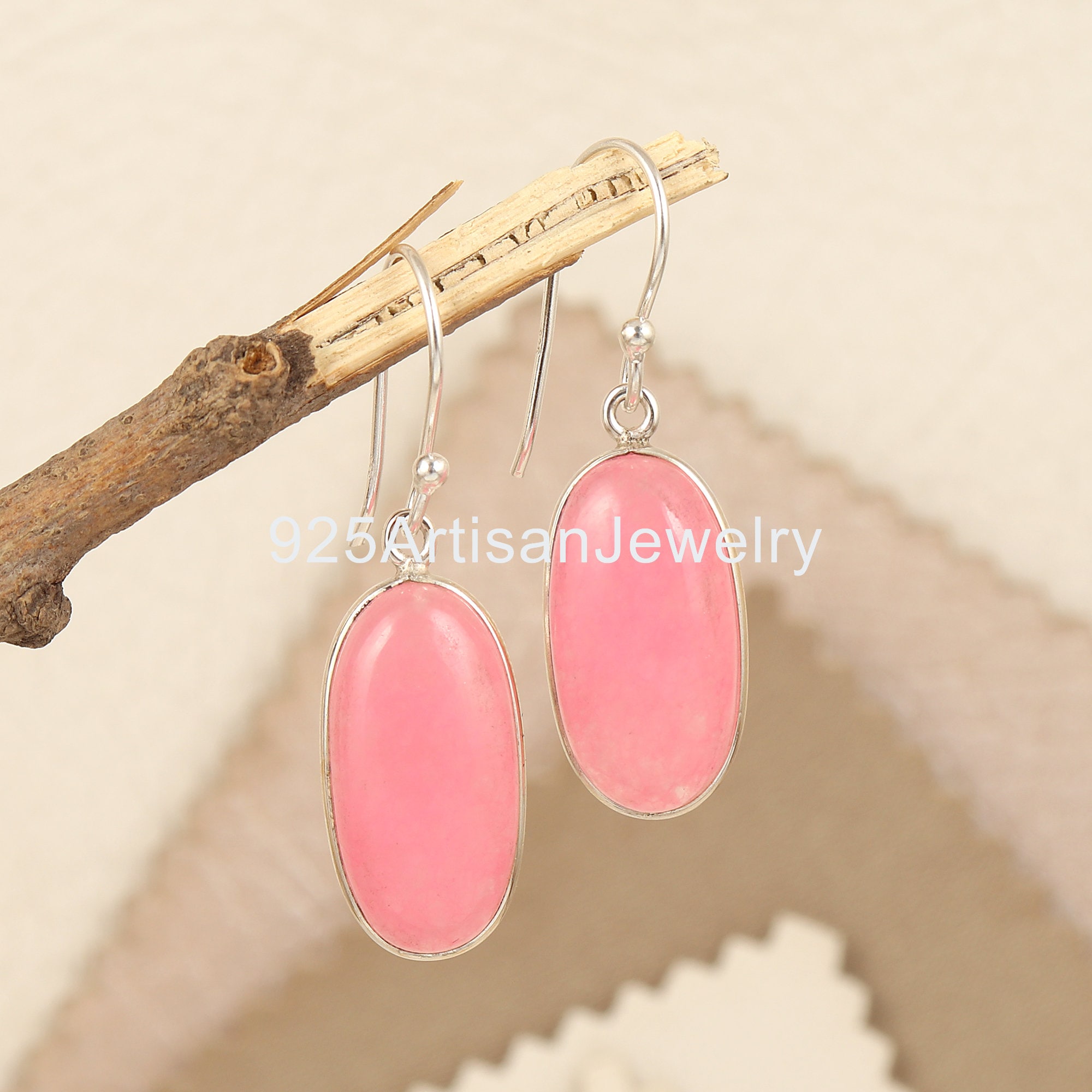 Pink jade earrings sale